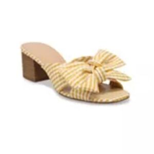 Lauren Conrad sandle yellow checkered‎ kitten heel sandles bow size 10